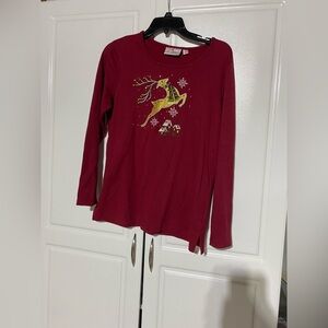 Quacker Factory Red Long Sleeve Top with Gold Reindeer
